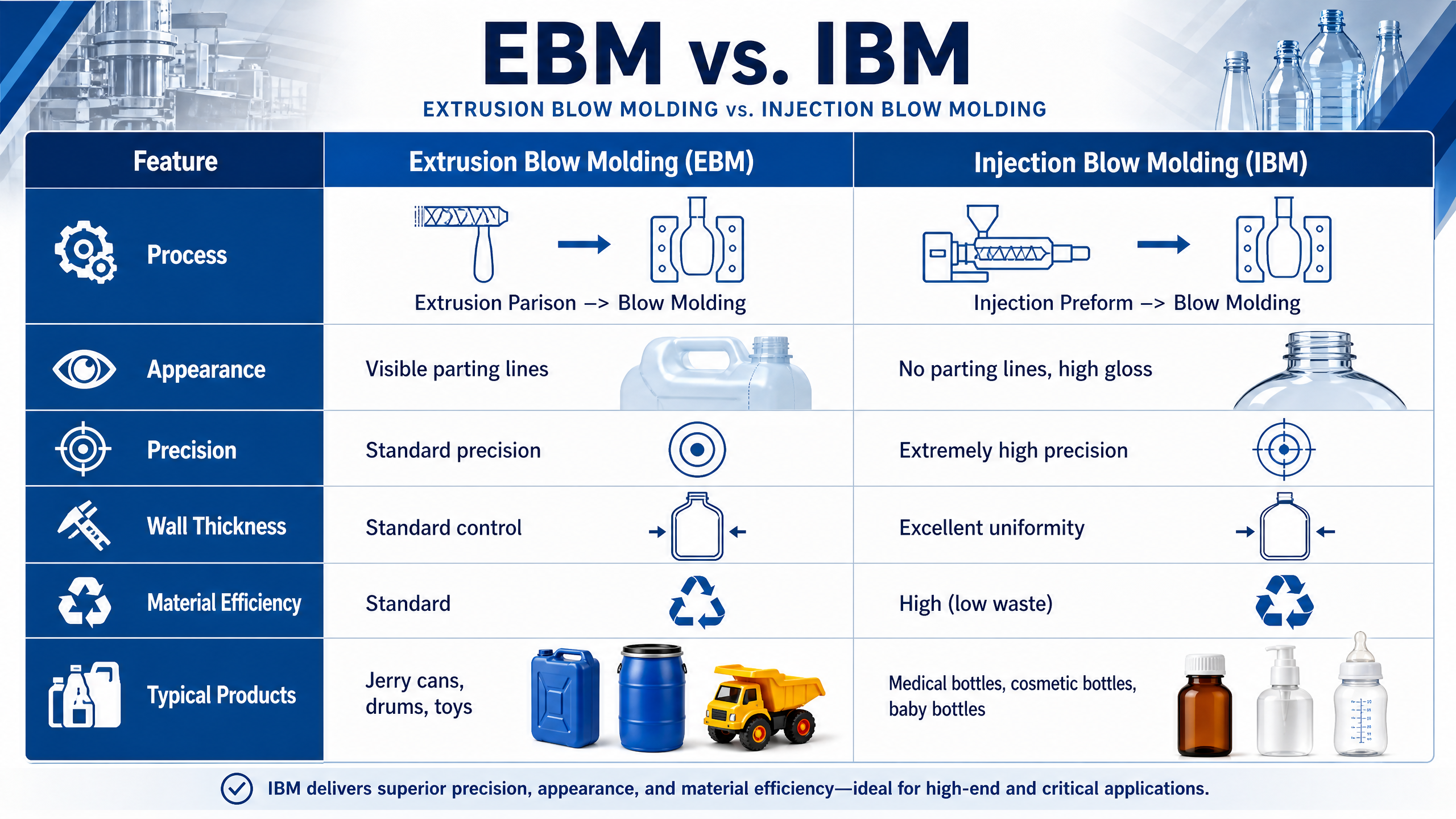 Últimos blogs de la empresa sobre ¿EBM o IBM? una guía profesional para elegir el mejor proceso de moldeo por soplado