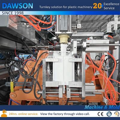 13.8kw potencia de calefacción de tornillo de doble estación de la máquina de fabricación de la lata para PE botella de plástico de plaguicidas extrusión de soplado moldeo